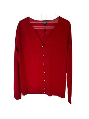 Talbots Red Merino Wool Cardigan Sweater Medium Crystal Buttons Festive Holiday